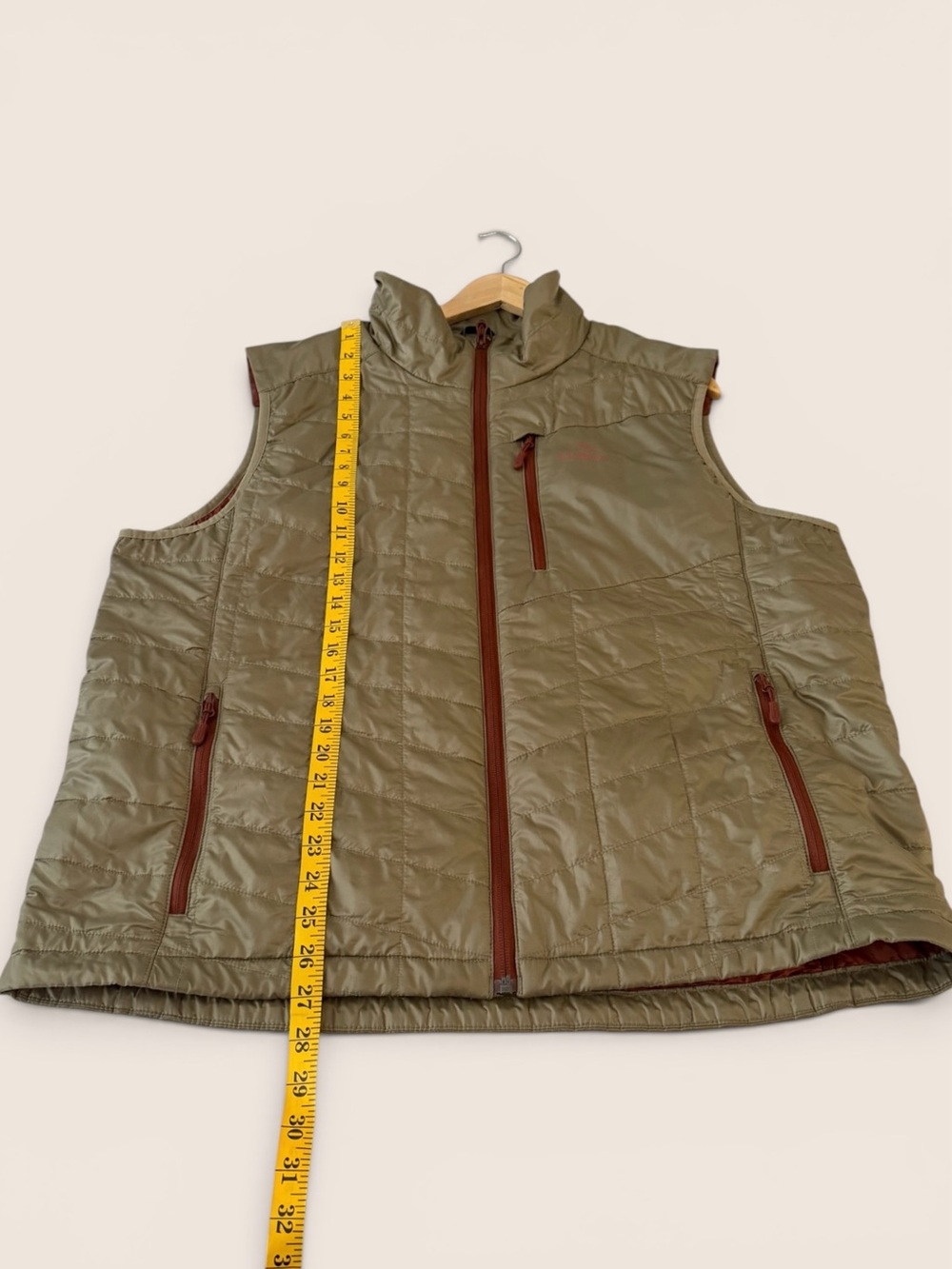 L.L. Bean Quilted Insulated Vest in Olive with Brown Trim - Picture 4 of 6